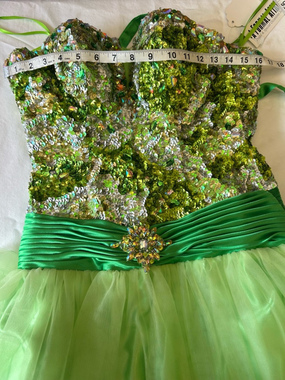 A Formal Affair Green Sequin Strapless Prom Dress XXS Corset Fairy Gown - Picture 8 of 10